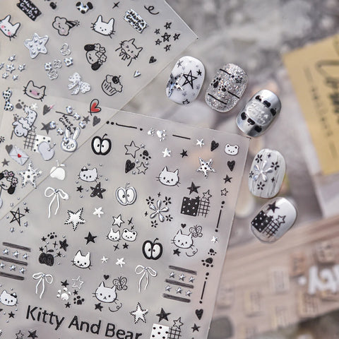 Black White Cat Nail Stickers - nail art product image 4