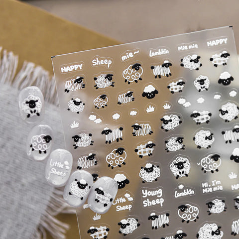 Black White Sheep Nail Stickers - nail art product image 2