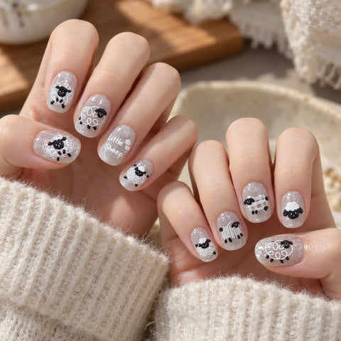 Black White Sheep Nail Stickers - nail art product image 3