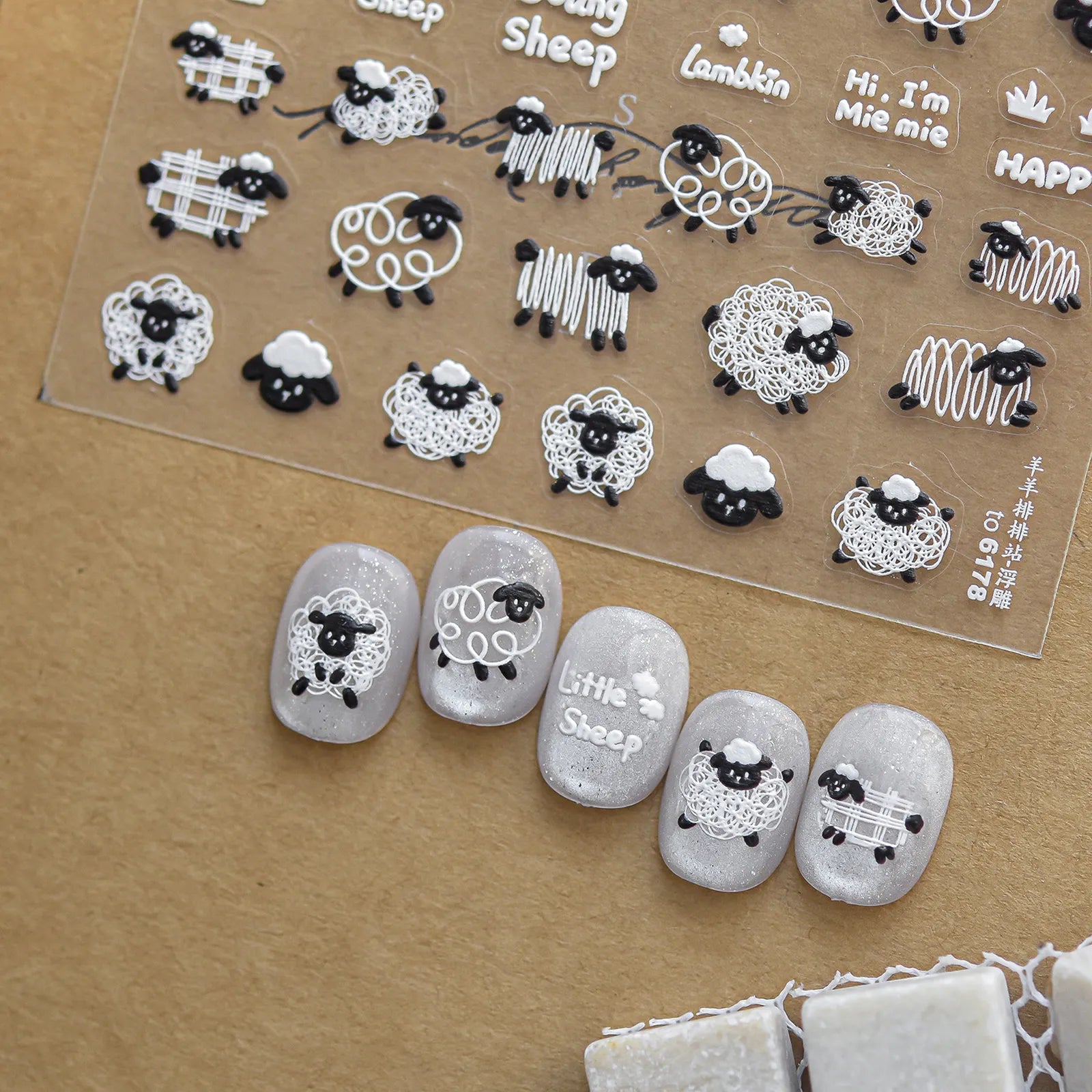 Black White Sheep Nail Stickers - nail art product image 4