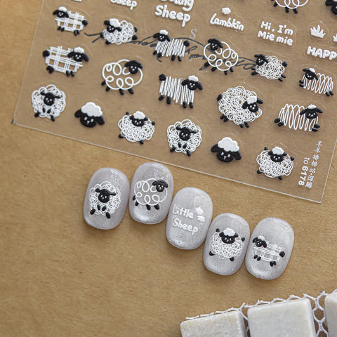 Black White Sheep Nail Stickers - nail art product image 4