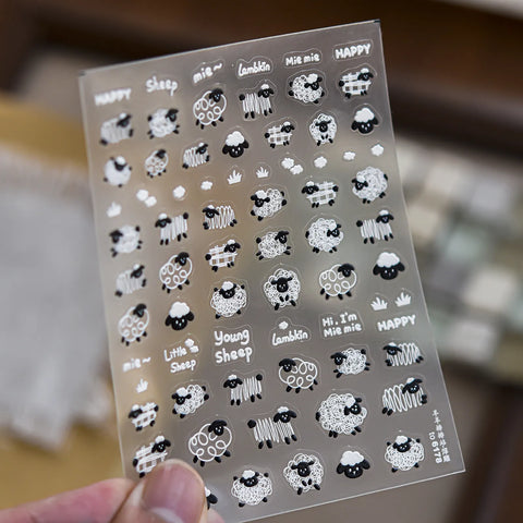 Black White Sheep Nail Stickers | Embossed Minimal Nail Art Decals image