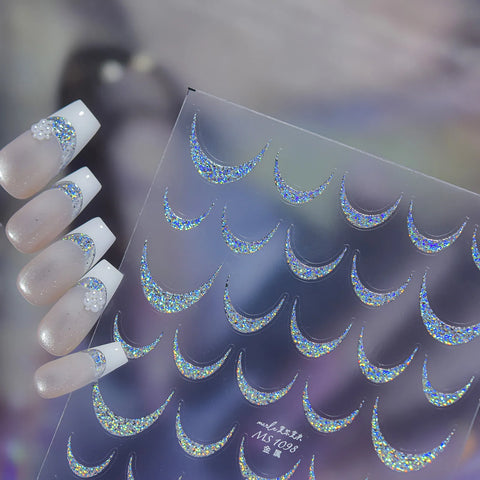 Blue Crescent Moon Nail Stickers | Metallic Celestial Nail Art Decals - image 1