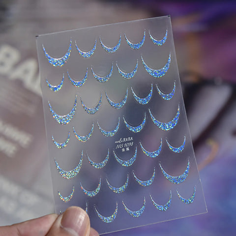 Blue Crescent Moon Nail Stickers | Metallic Celestial Nail Art Decals image