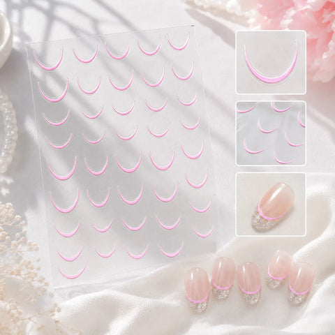 Blue French Nail Stickers | Minimal Korean Nail Art Decals - image 1
