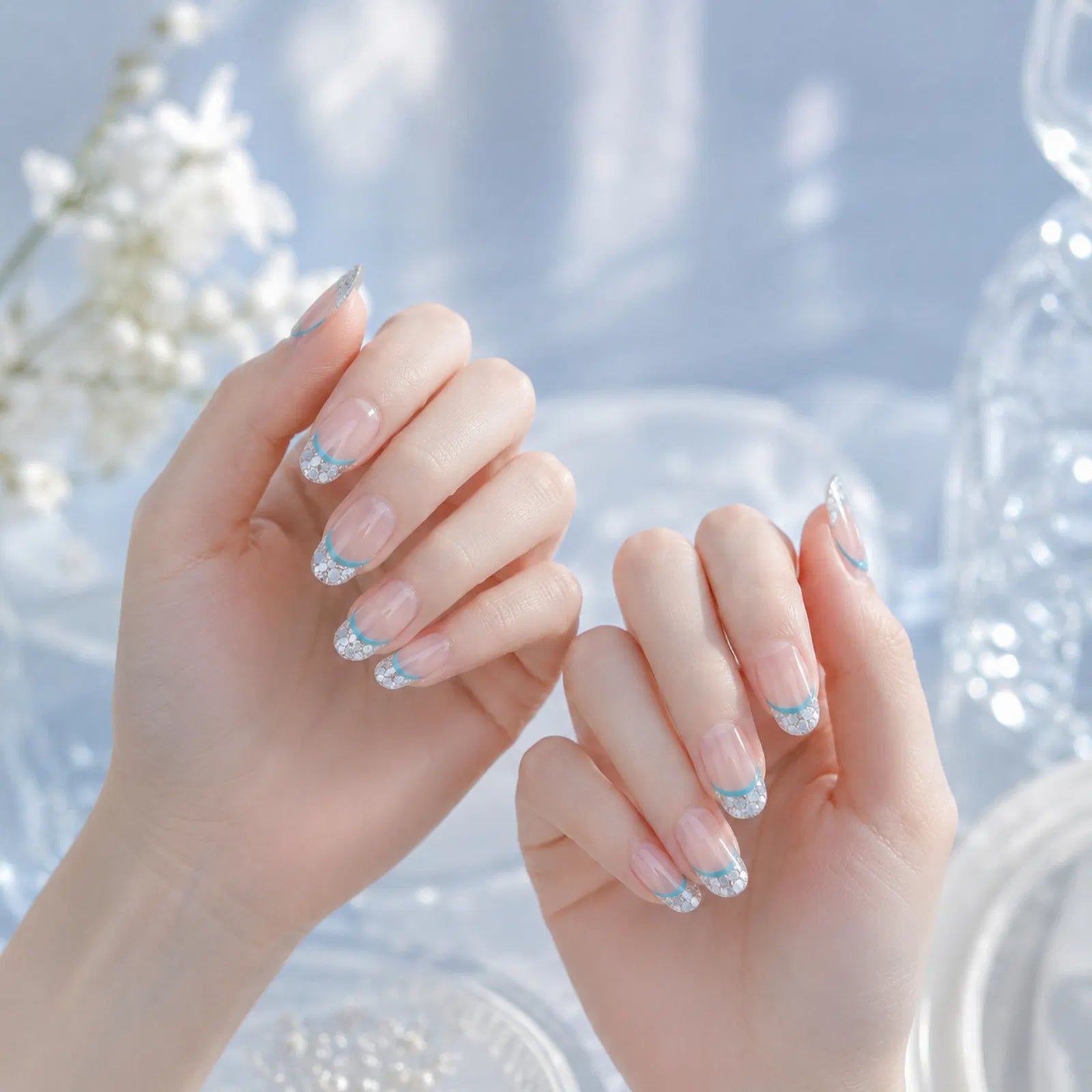 Blue French Nail Stickers | Minimal Korean Nail Art Decals - image 2