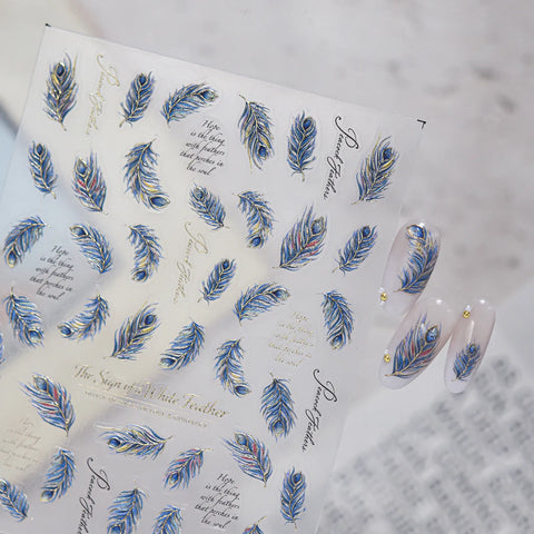 Blue Peacock Feather Nail Stickers - nail art product image 1