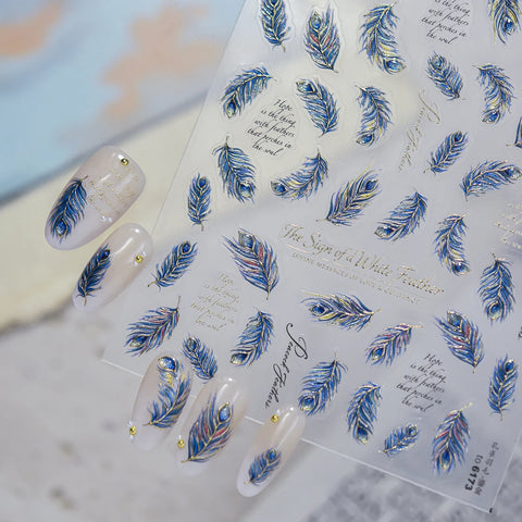 Blue Peacock Feather Nail Stickers - nail art product image 3