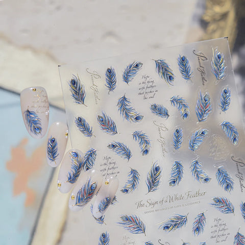 Blue Peacock Feather Nail Stickers - nail art product image 4