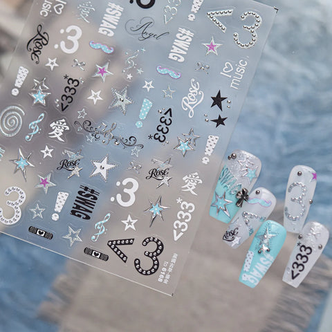 Blue Y2K Symbol Nail Stickers - nail art product image 1