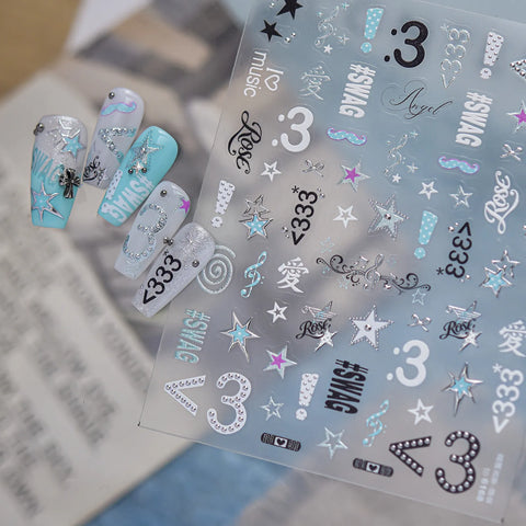 Blue Y2K Symbol Nail Stickers - nail art product image 2