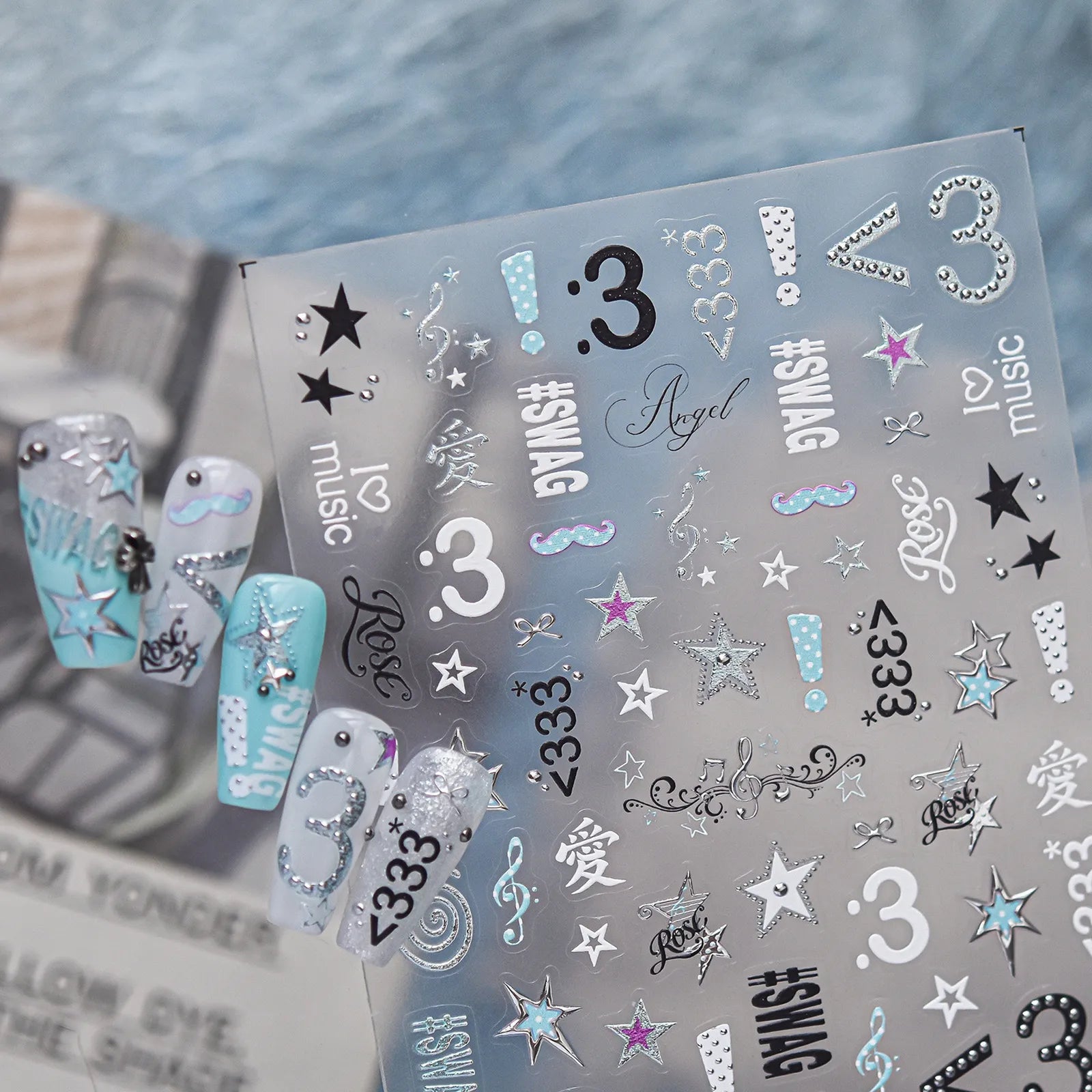 Blue Y2K Symbol Nail Stickers - nail art product image 3