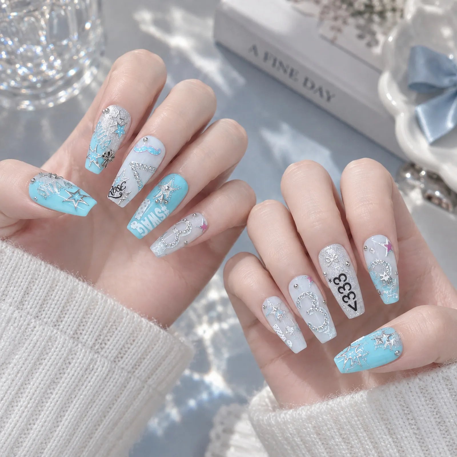 Blue Y2K Symbol Nail Stickers - nail art product image 4