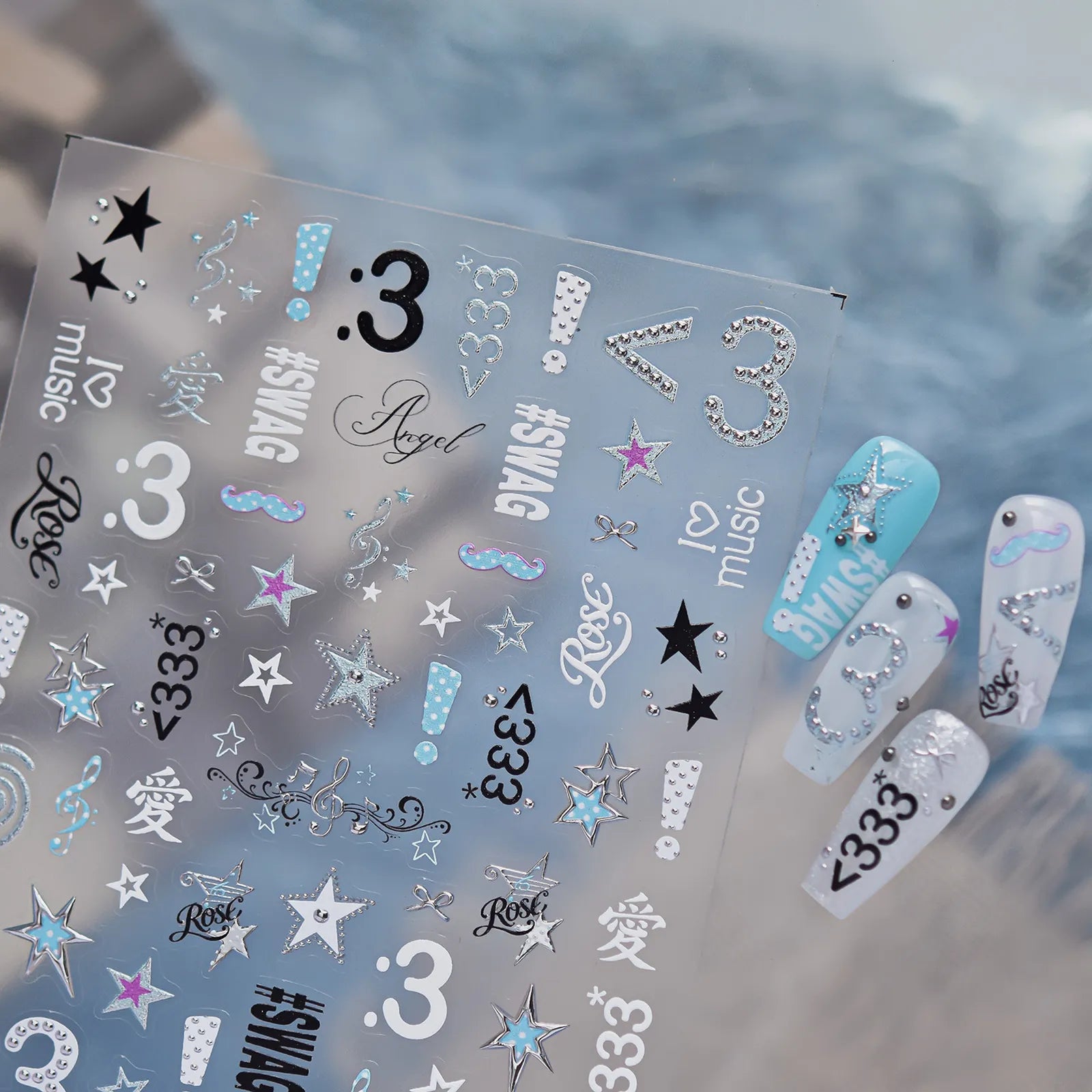 Blue Y2K Symbol Nail Stickers - nail art product image 5