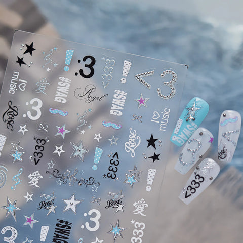Blue Y2K Symbol Nail Stickers - nail art product image 5