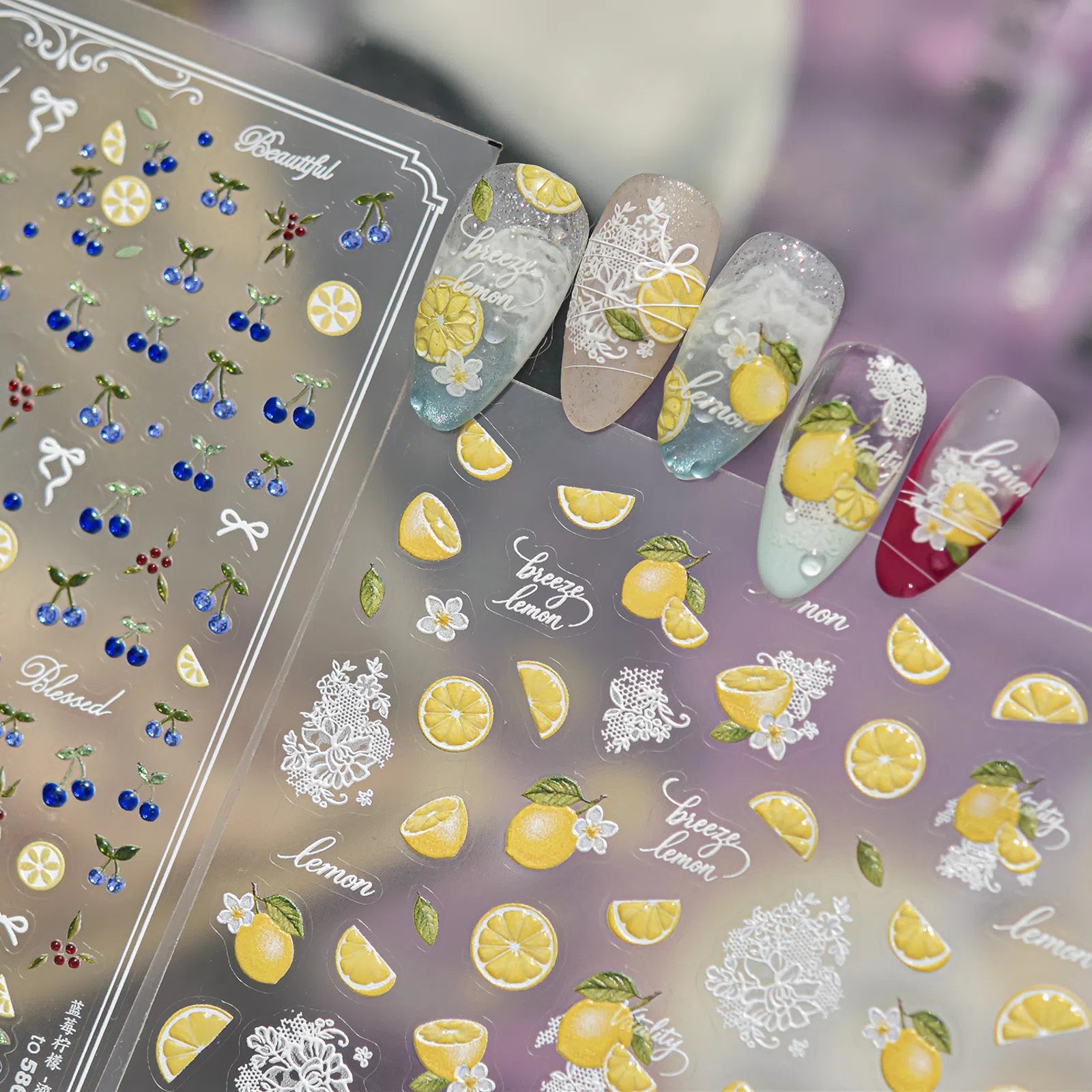 Blueberry Lemon Nail Stickers | Balletcore Fruit Nail Art Decals - image 1