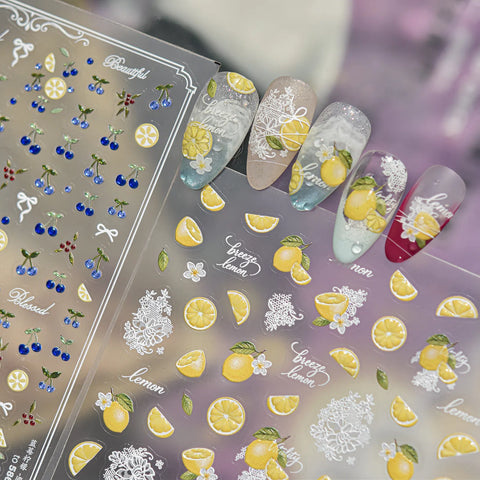 Blueberry Lemon Nail Stickers | Balletcore Fruit Nail Art Decals - image 1