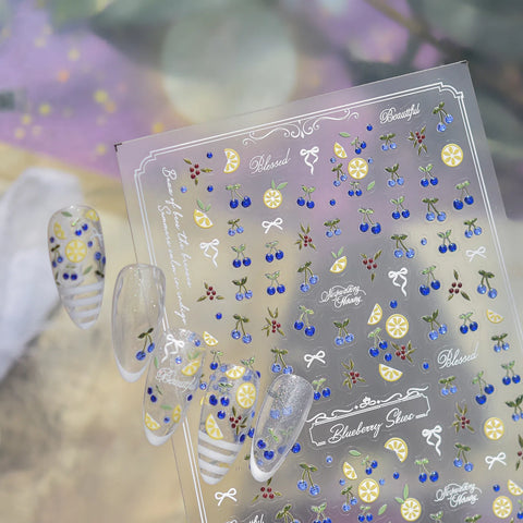 Blueberry Lemon Nail Stickers | Balletcore Fruit Nail Art Decals - image 3