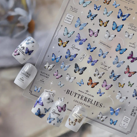 Vintage blue butterfly nail stickers full sheet
