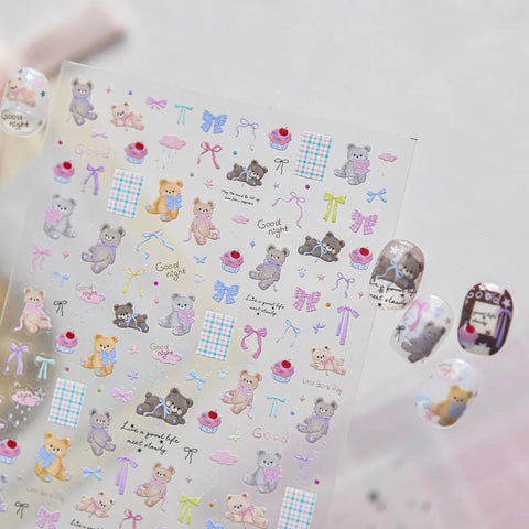 Bow Teddy Bear Nail Stickers | Kawaii Cute Nail Art Decals - image 1