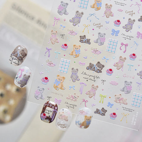 Bow Teddy Bear Nail Stickers | Kawaii Cute Nail Art Decals - image 2