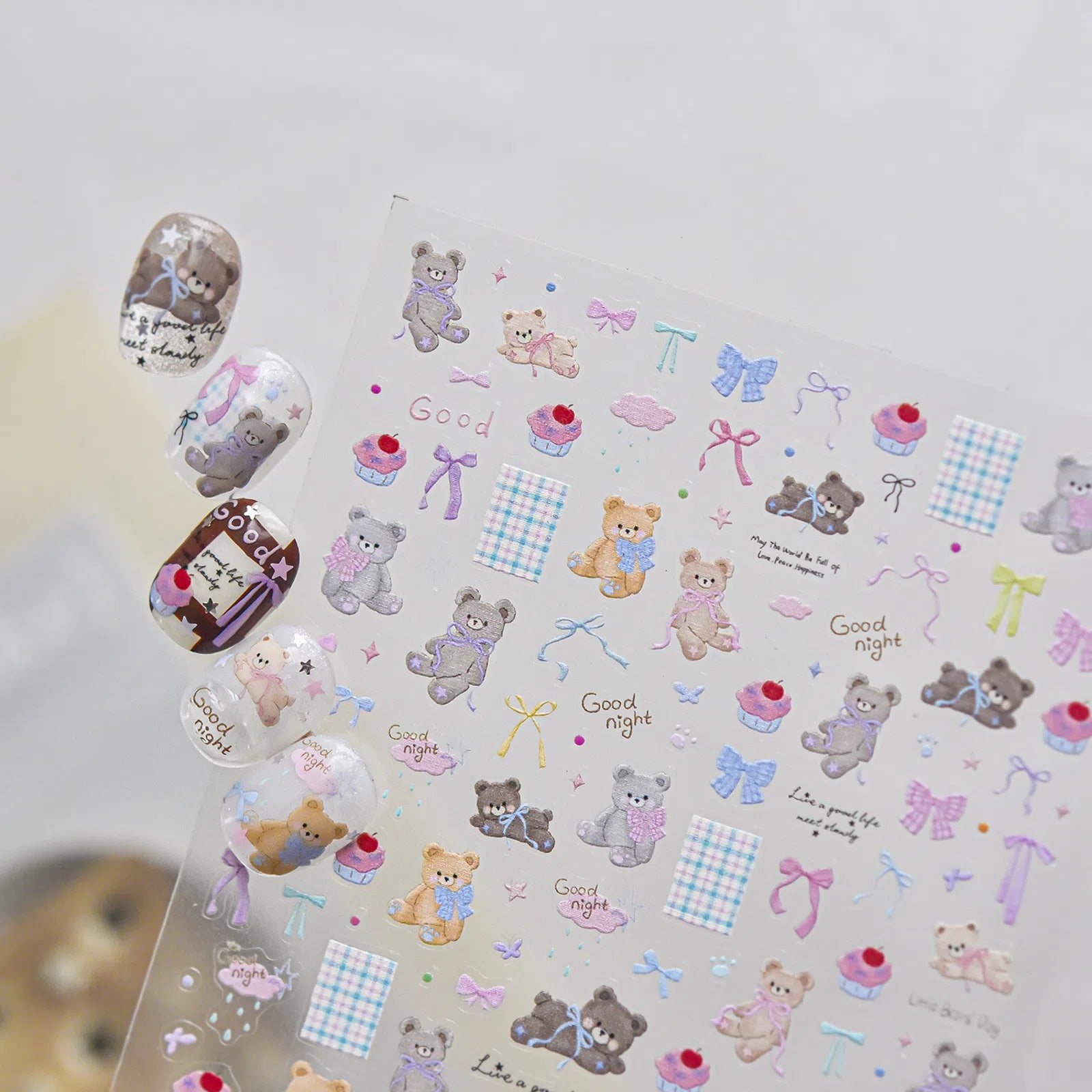 Bow Teddy Bear Nail Stickers | Kawaii Cute Nail Art Decals - image 3