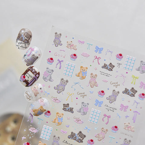 Bow Teddy Bear Nail Stickers | Kawaii Cute Nail Art Decals - image 3