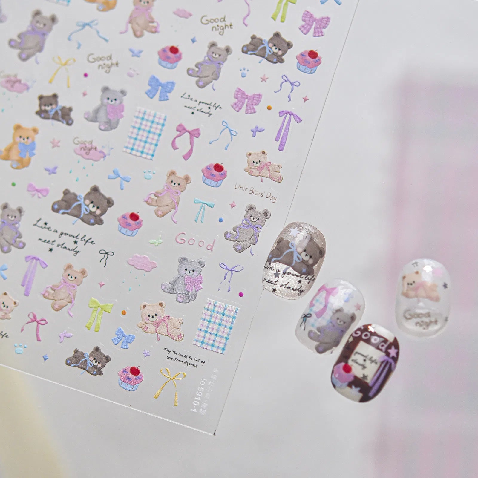 Bow Teddy Bear Nail Stickers | Kawaii Cute Nail Art Decals - image 4