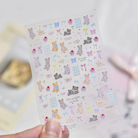 Bow Teddy Bear Nail Stickers | Kawaii Cute Nail Art Decals - to5910-1 variant image