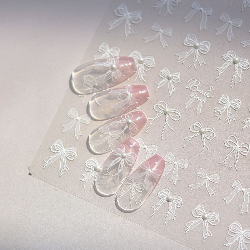 Lace Bowknot Nail Stickers, Cute Bowknot Nail Decals, White Nail Stickers, Bowknot Nail Charms, Cute Nail Art, DIY Nails, Bowknot Manicure