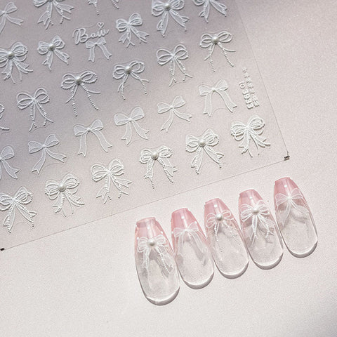 Lace Bowknot Nail Stickers, Cute Bowknot Nail Decals, White Nail Stickers, Bowknot Nail Charms, Cute Nail Art, DIY Nails, Bowknot Manicure