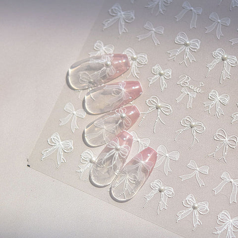 Lace Bowknot Nail Stickers, Cute Bowknot Nail Decals, White Nail Stickers, Bowknot Nail Charms, Cute Nail Art, DIY Nails, Bowknot Manicure