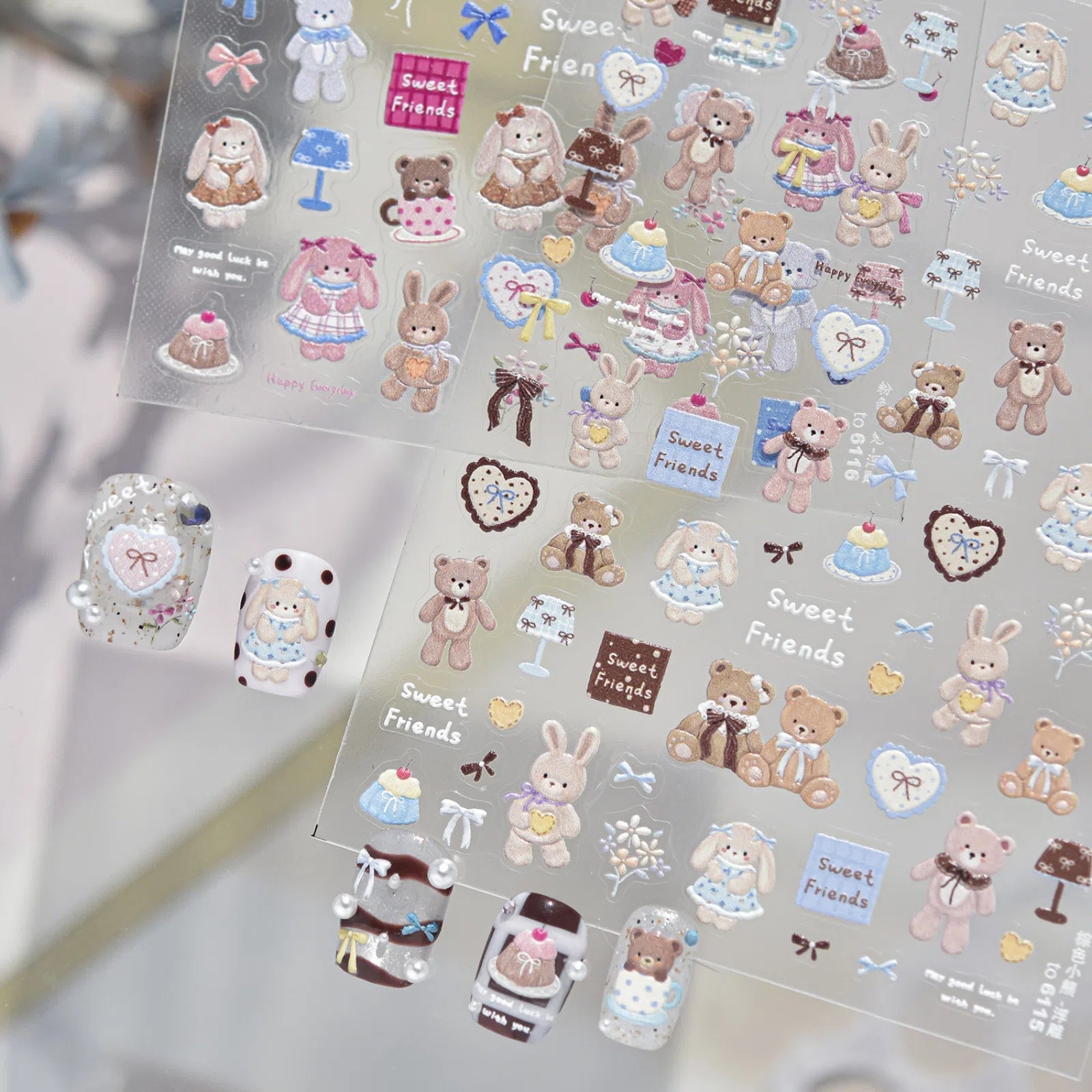 Brown Teddy Bear Nail Stickers | Kawaii Nail Art Decals - image 2