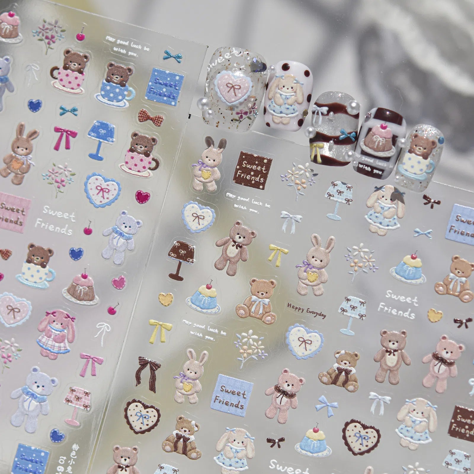 Brown Teddy Bear Nail Stickers | Kawaii Nail Art Decals - image 3