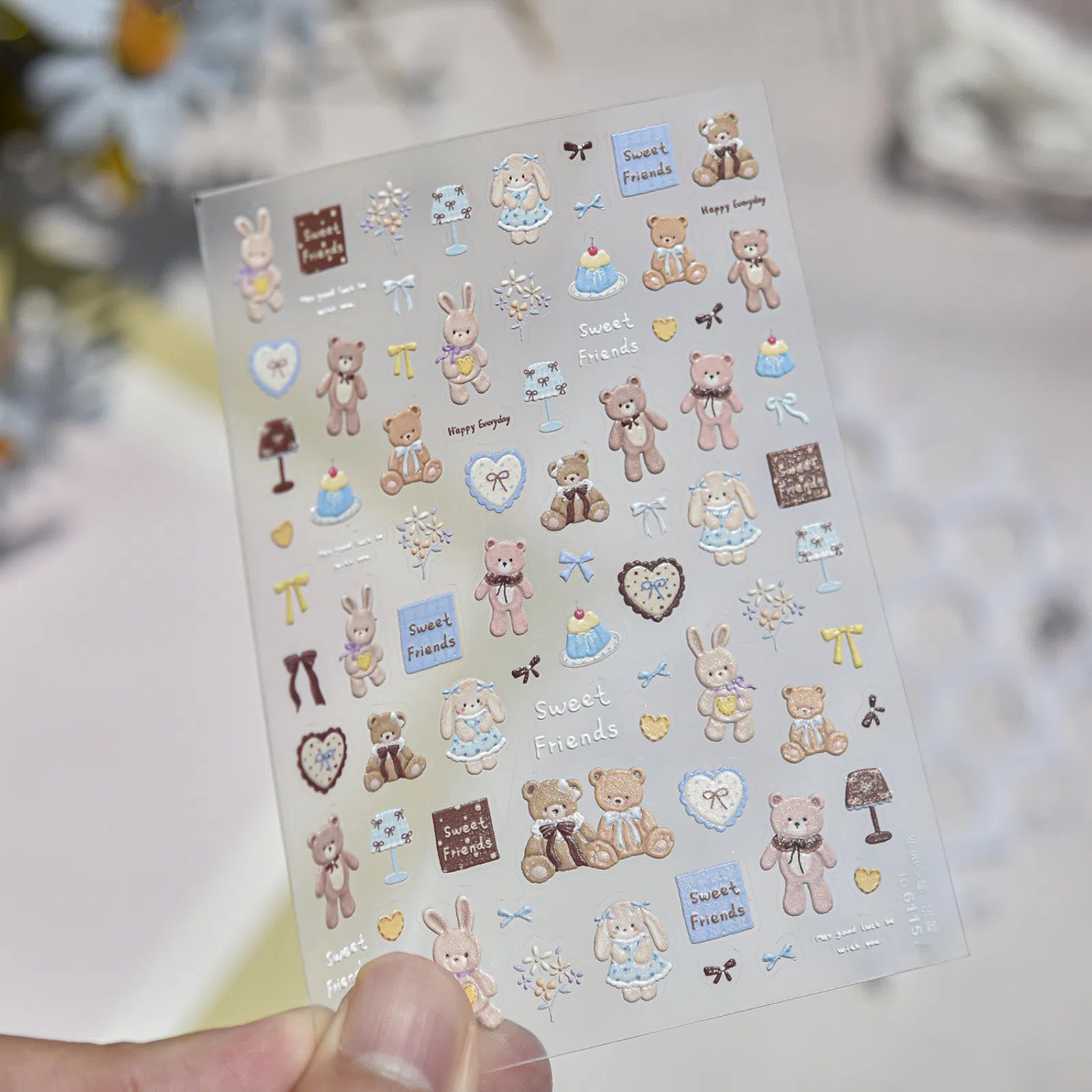 Brown Teddy Bear Nail Stickers | Kawaii Nail Art Decals image