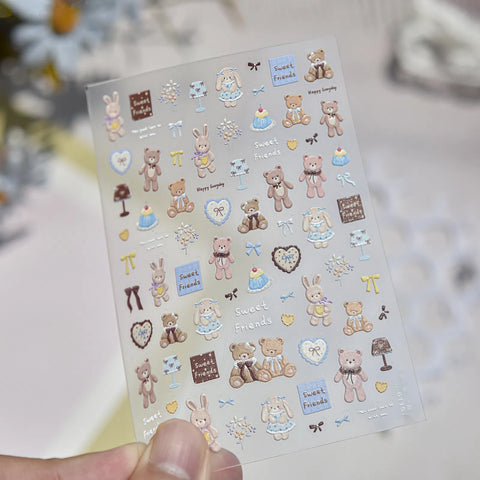 Brown Teddy Bear Nail Stickers | Kawaii Nail Art Decals image