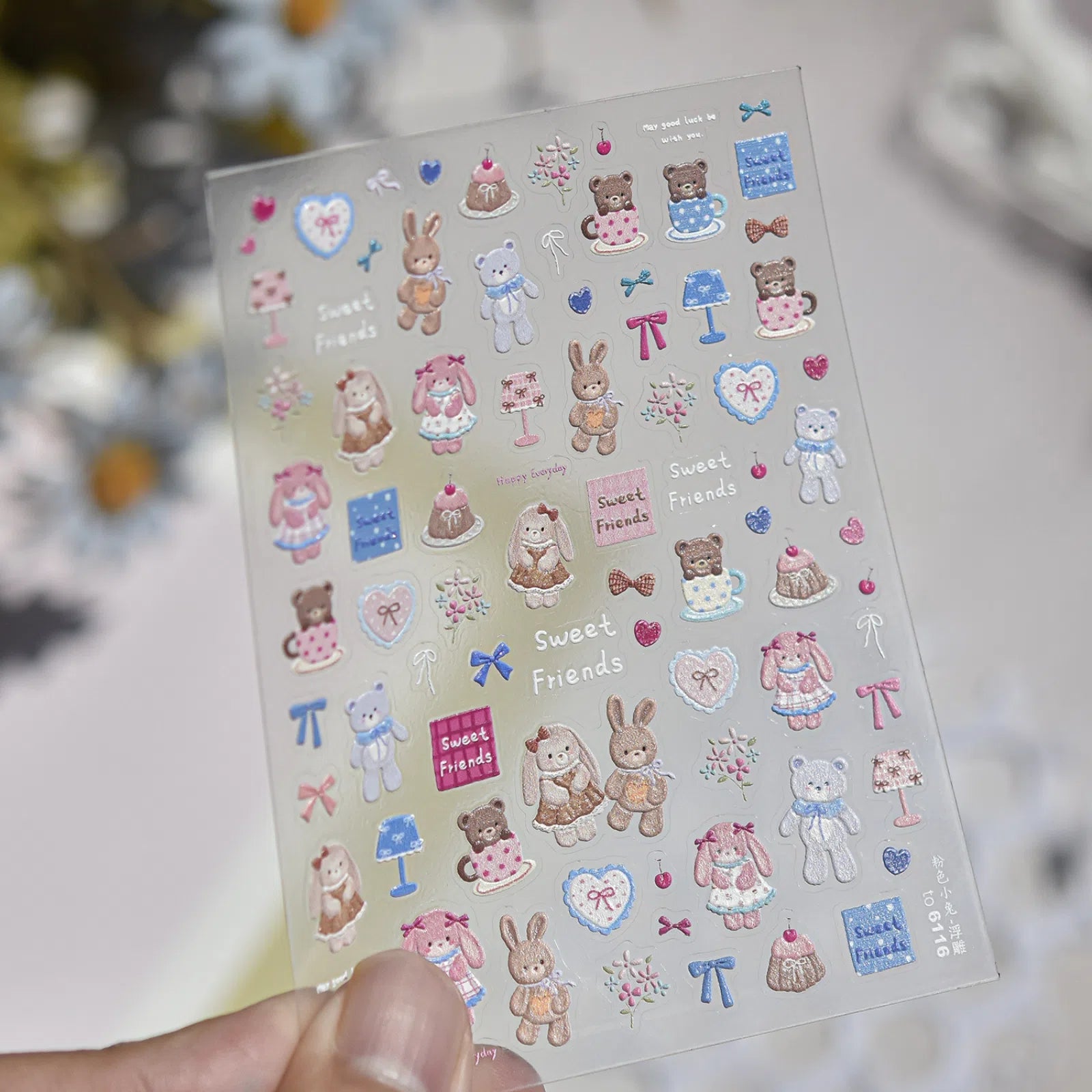 Brown Teddy Bear Nail Stickers | Kawaii Nail Art Decals image