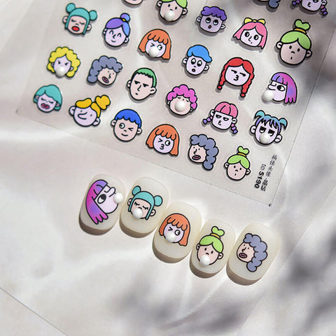 Bubble Gum Girl Nail Stickers, Cute Girl Nail Stickers, Cute Nail Decas, to5190