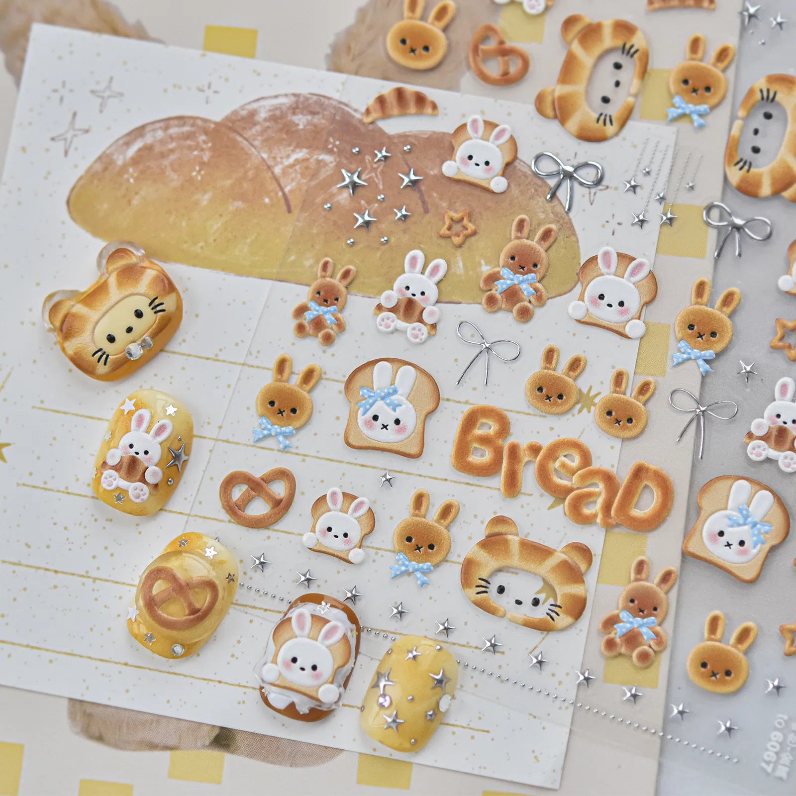 Bunny Bread Nail Stickers | Kawaii Food Nail Art Decals - image 1