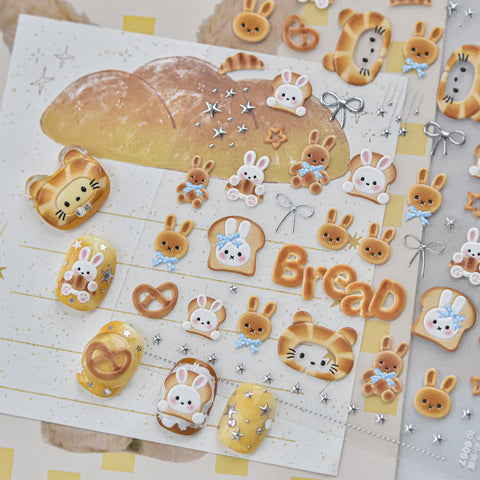 Bunny Bread Nail Stickers | Kawaii Food Nail Art Decals - image 1
