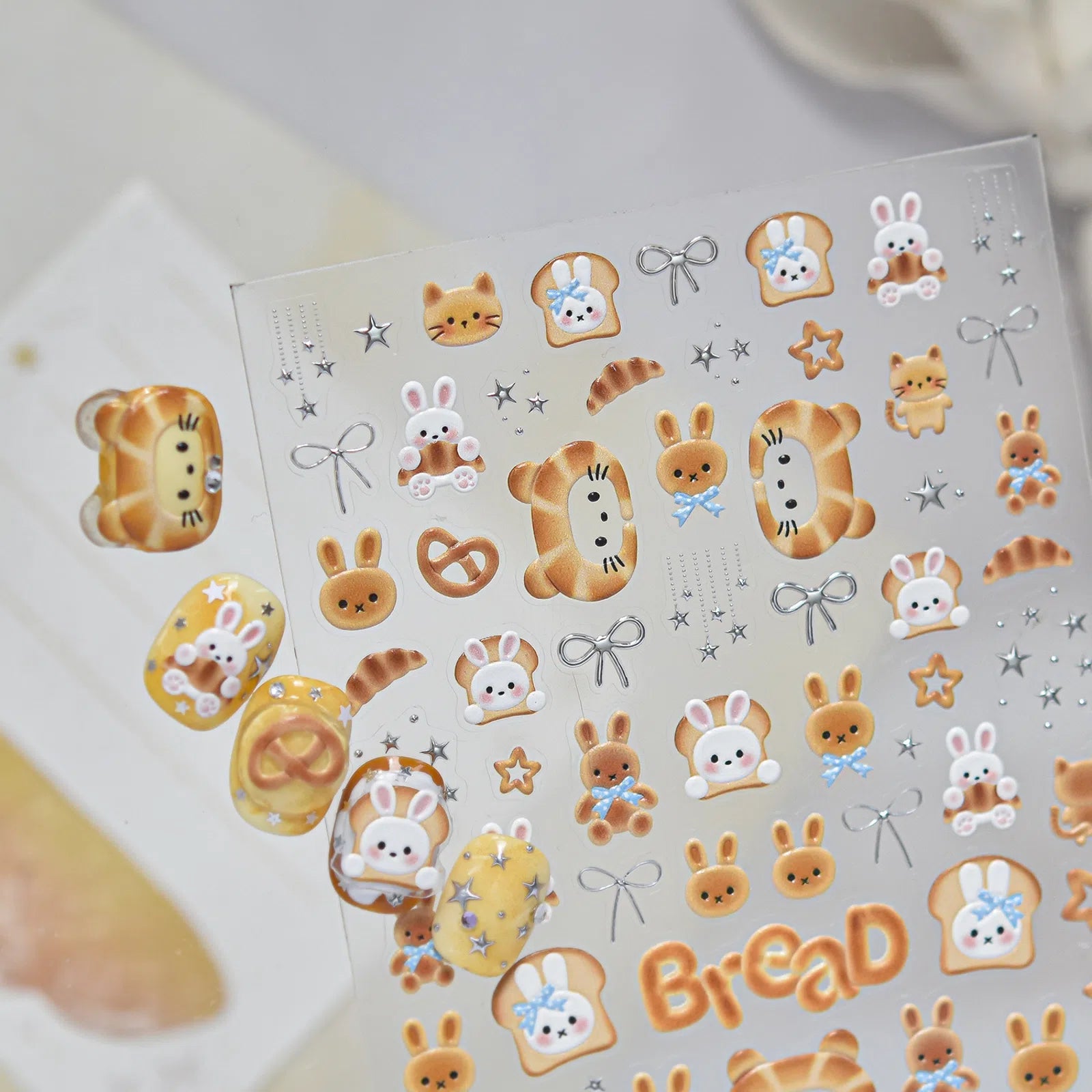 Bunny Bread Nail Stickers | Kawaii Food Nail Art Decals - image 2