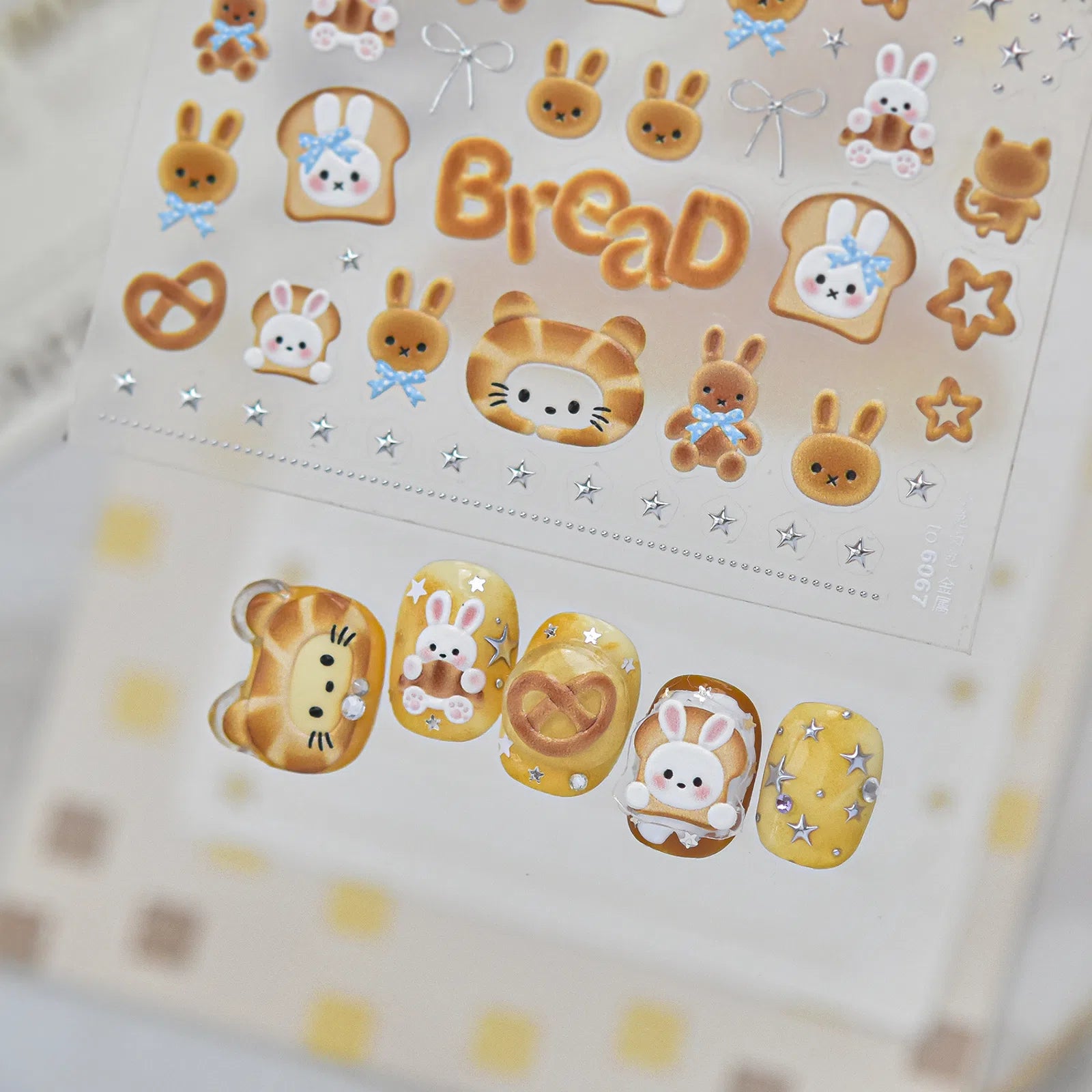 Bunny Bread Nail Stickers | Kawaii Food Nail Art Decals - image 3