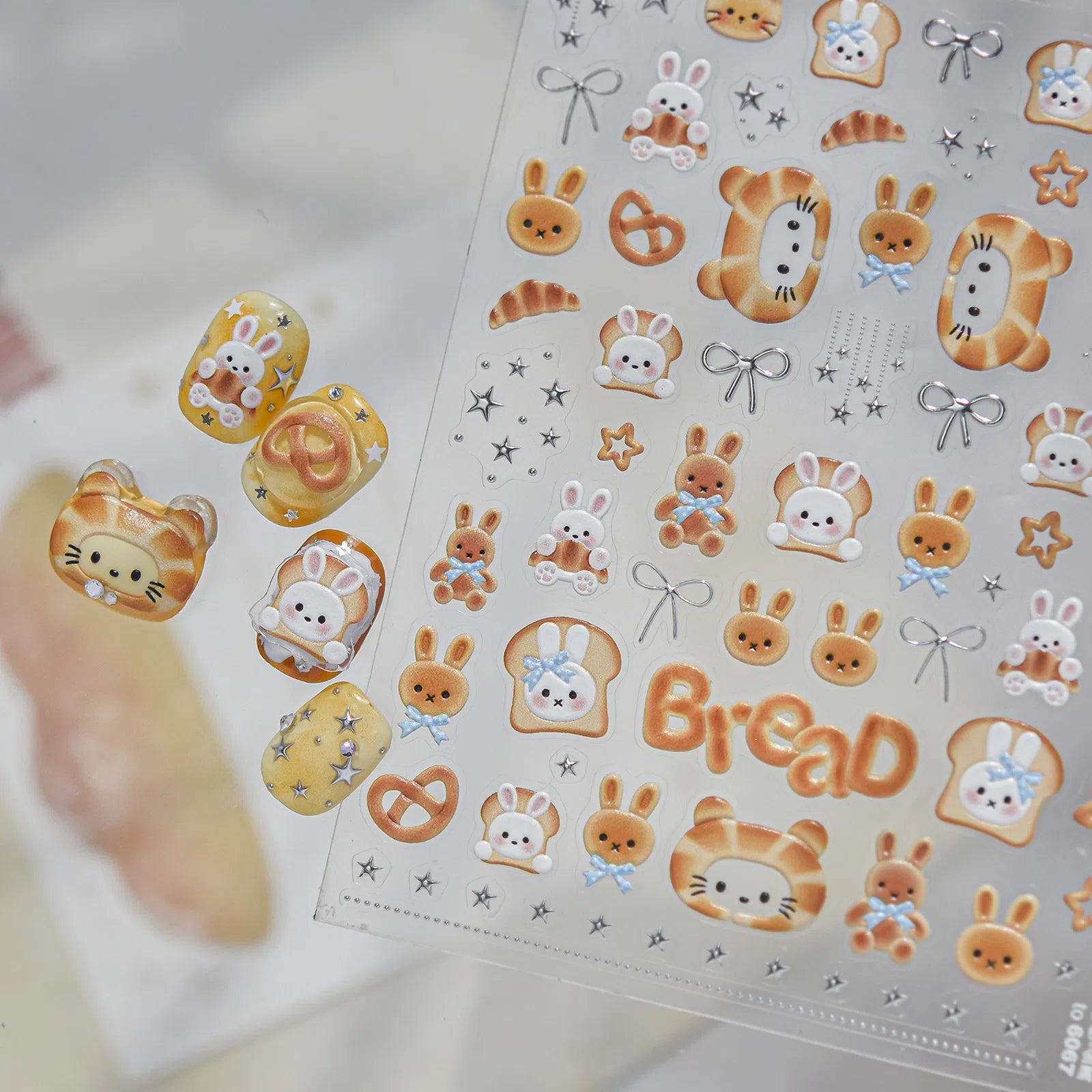 Bunny Bread Nail Stickers | Kawaii Food Nail Art Decals - image 4