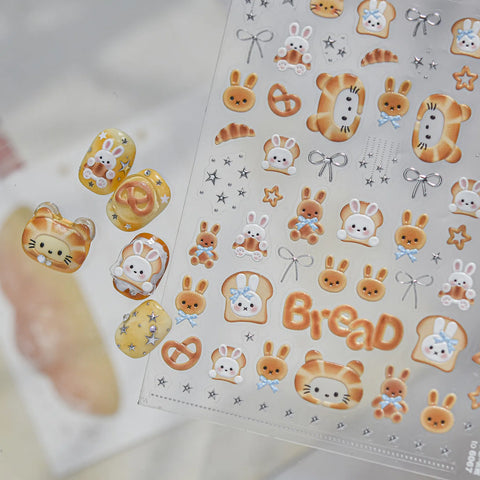 Bunny Bread Nail Stickers | Kawaii Food Nail Art Decals - image 4