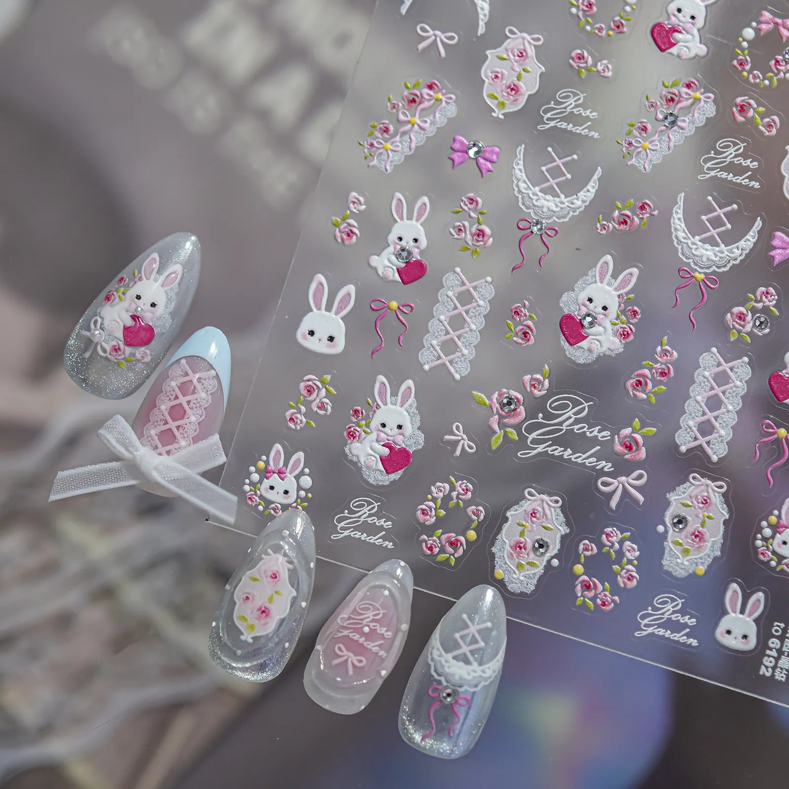 Bunny Rose Nail Stickers - nail art product image 2