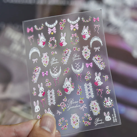 Bunny Rose Nail Stickers | Crystal Coquette Nail Art Decals image