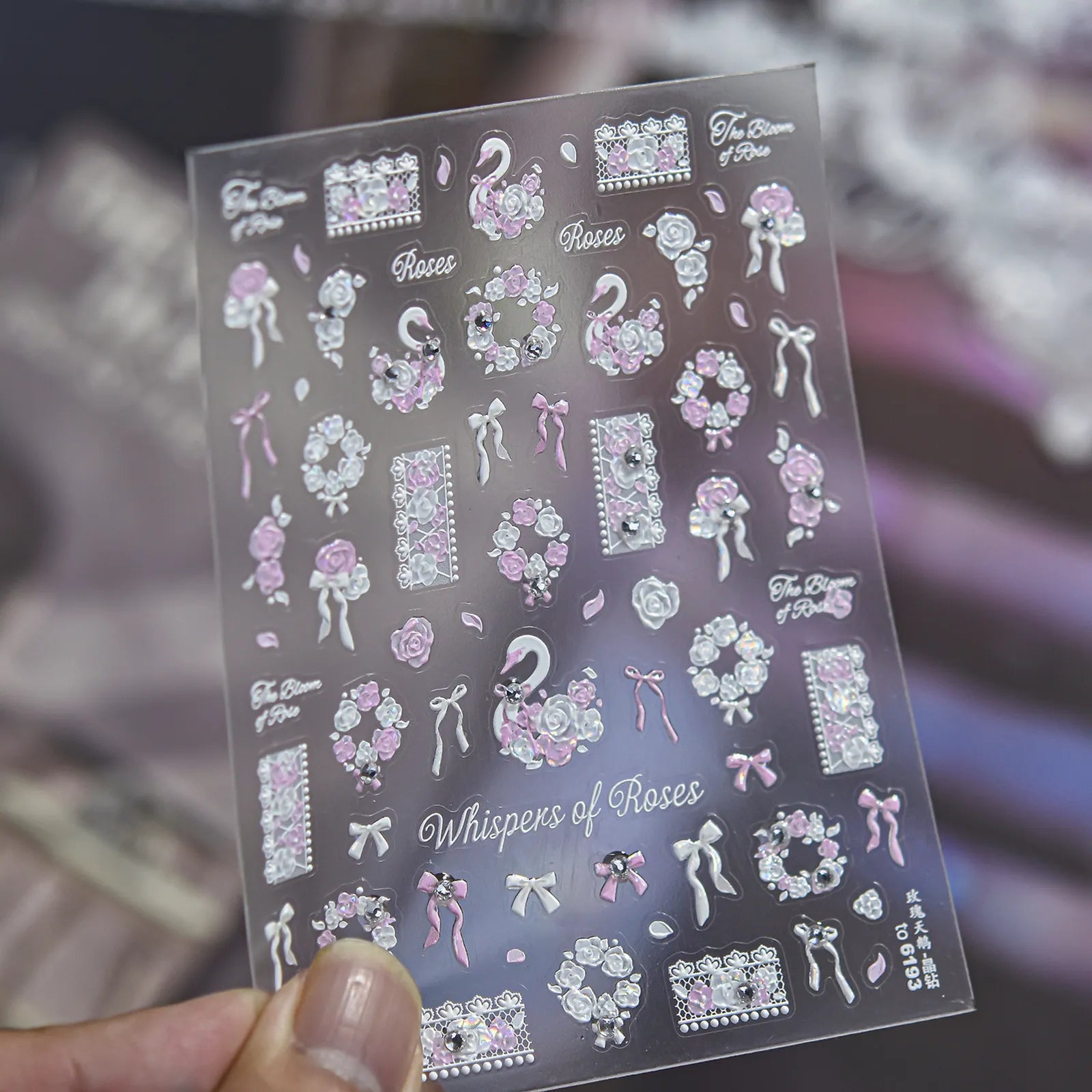 Bunny Rose Nail Stickers | Crystal Coquette Nail Art Decals image