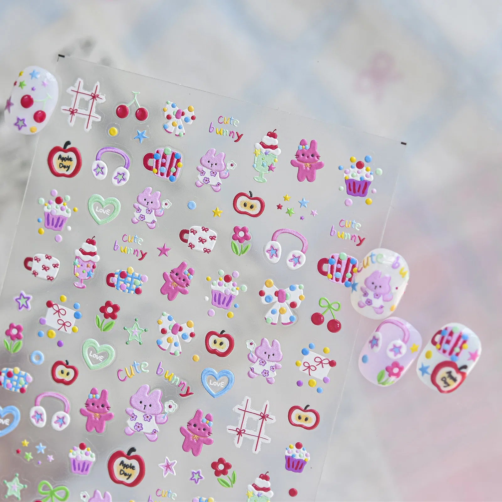 Bunny Stationery Nail Stickers | Kawaii Doodle Nail Art Decals - image 1