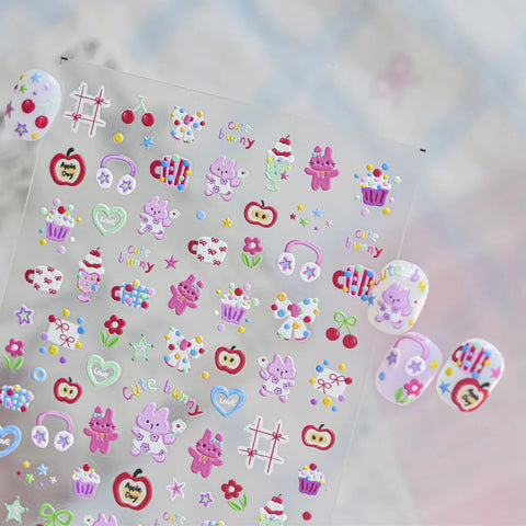 Bunny Stationery Nail Stickers | Kawaii Doodle Nail Art Decals - image 1