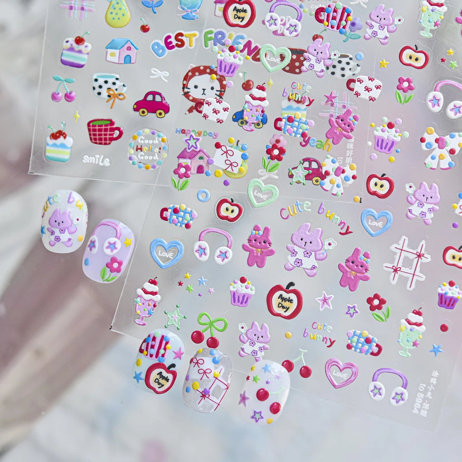 Bunny Stationery Nail Stickers | Kawaii Doodle Nail Art Decals - image 3